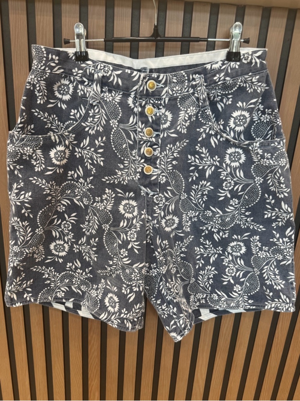 Vintage‎ GET! REVERSIBLE Floral/Striped Pattern Denim Shorts RARE